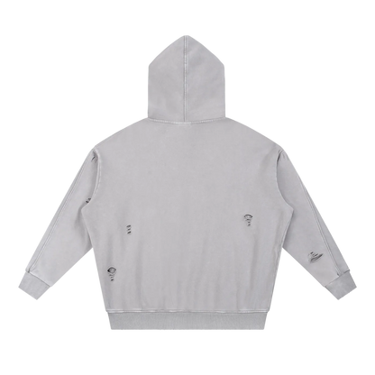 Snow Washed Distressed Panel Pocket Hoodie