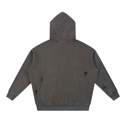 Snow Washed Distressed Panel Pocket Hoodie