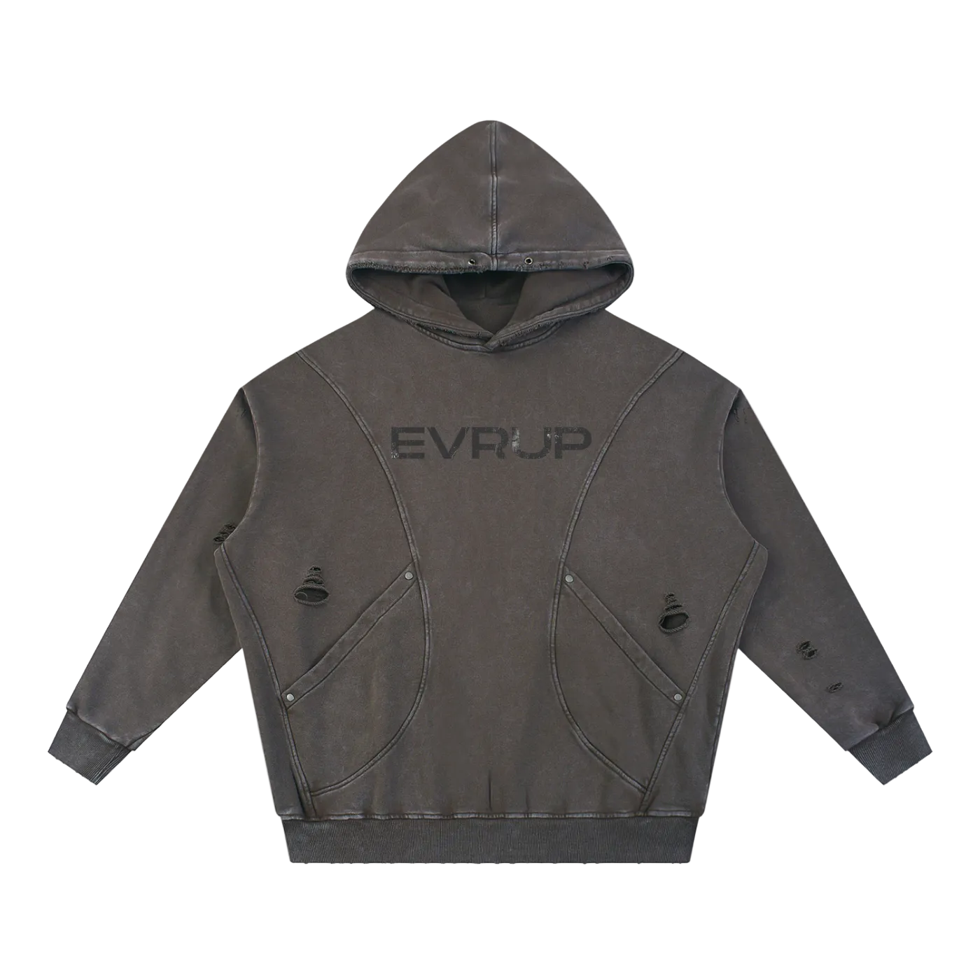 Snow Washed Distressed Panel Pocket Hoodie